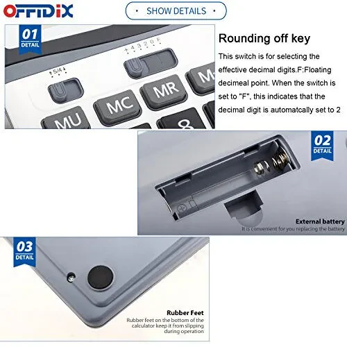 OFFIDIX Large Key Dual Power Electronic Calculator, Portable 12 Digit Large LCD Display Desk Calculator for Daily and Basic Office - 4