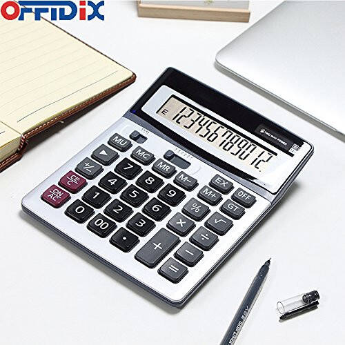 OFFIDIX Large Key Calculators Office Desktop Calculator, Dual Power Electronic Calculator Portable 12 Digit Large LCD Display Calculator Desk Calculator for Handheld for Daily and Basic Office - 6