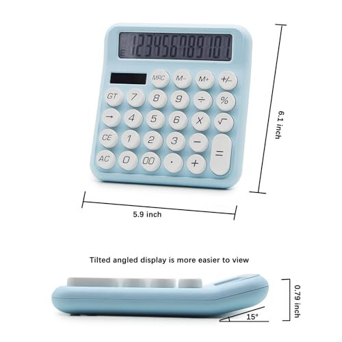 OFFIDIX Calculator 12 Digit Large LCD Display, Basic Desktop Big Button Calculator, Dual Power Solar Calculator for Office, School, Home (Blue) - 2