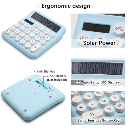 OFFIDIX Calculator 12 Digit Large LCD Display, Basic Desktop Big Button Calculator, Dual Power Solar Calculator for Office, School, Home (Blue) - 3