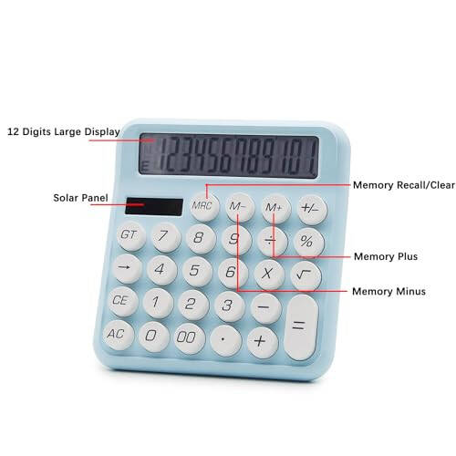 OFFIDIX Calculator 12 Digit Large LCD Display, Basic Desktop Big Button Calculator, Dual Power Solar Calculator for Office, School, Home (Blue) - 4