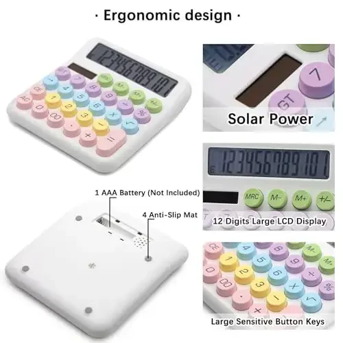 OFFIDIX Calculator 12 Digit Large LCD Display, Basic Desktop Big Button Calculator, Dual Power Solar Calculator for Office, School, Home (Blue) - 3