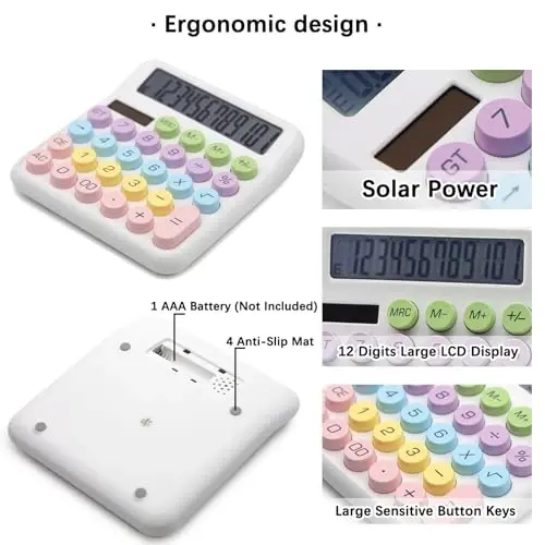 OFFIDIX Calculator 12 Digit Large LCD Display, Basic Desktop Big Button Calculator, Dual Power Solar Calculator for Office, School, Home (Blue) - 3