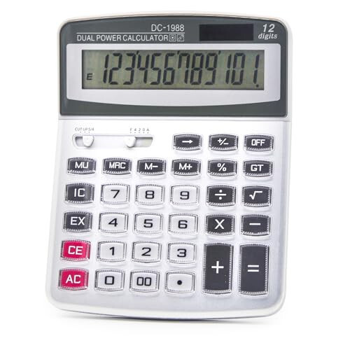 OFFIDIX Desk Calculator 12 Digits Extra Large LCD Display, Big Buttons Dual Power Solar Calculator for Office, Work, Business, Home and School 