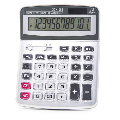 OFFIDIX Desk Calculator 12 Digits Extra Large LCD Display, Big Buttons Dual Power Solar Calculator for Office, Work, Business, Home and School - 1
