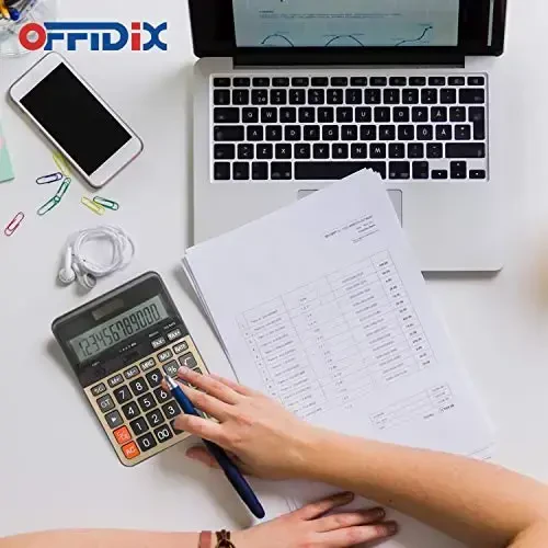 OFFIDIX Desktop Calculator katta 12 xonali LCD displey, quyosh batareyasi qo'shaloq quvvat, ofis, uy, maktab uchun ideal - 5