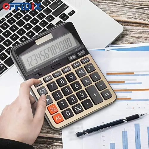 OFFIDIX Desktop Calculator with Large 12 Digit LCD Display, Solar Battery Dual Power, Perfect for Office, Home, School - 4