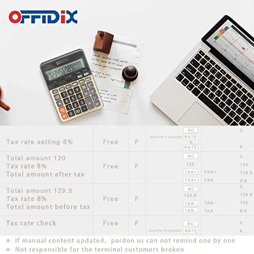 OFFIDIX Desktop Calculator with Large 12 Digit LCD Display, Solar Battery Dual Power, Perfect for Office, Home, School - 6