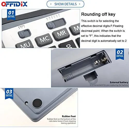 OFFIDIX Katta Kalit Kalkulyatorlar Ofis Stol Kalkulyatori, Qo'shaloq Quvvatli Elektron Kalkulyator Portativ 12 Raqamli Katta LCD Displey Kalkulyator Stol Kalkulyatori Kundalik va Asosiy Ofis uchun - 4