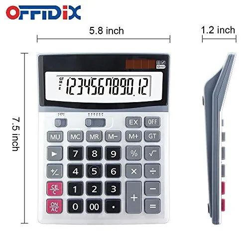 OFFIDIX Large Key Calculators Office Desktop Calculator, Dual Power Electronic Calculator Portable 12 Digit Large LCD Display Calculator Desk Calculator for Handheld for Daily and Basic Office - 2