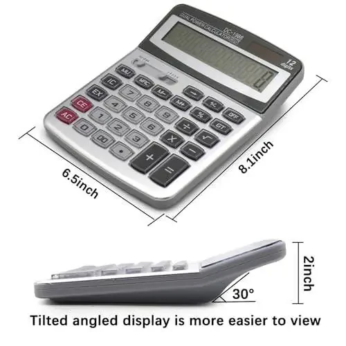 OFFIDIX Desk Calculator 12 Digits Extra Large LCD Display,Big Buttons Dual Power Solar Calculator for Office,Work,Business,Home and School - 2