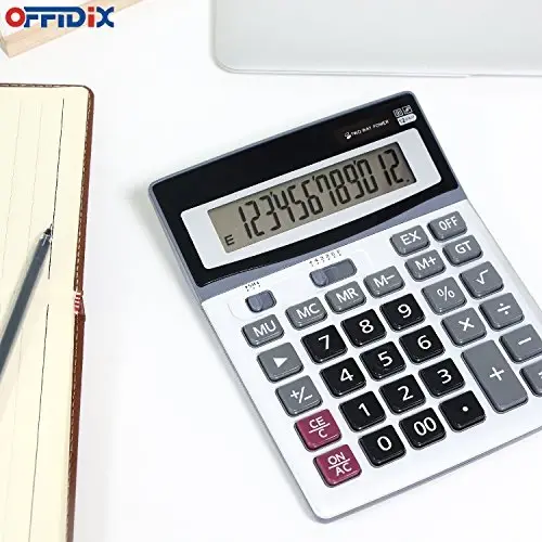 OFFIDIX Office Computer Key Electronic Calculator, Financial Calculators for Bank Stuff and Accouter, Financial Accounting Style 12-Digit Display with Battery and Solar Desktop Calculator - 5
