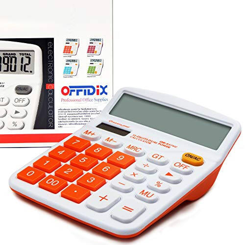 OFFIDIX Office Desk Calculator, Solar and Battery Dual Power Electronic Calculator Portable 12 Digit Large LCD Display Desktop Calculator,Handheld for Daily and Basic Office(Orange) - 1