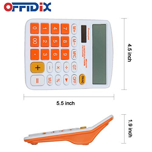 OFFIDIX Office Desk Calculator, Solar and Battery Dual Power Electronic Calculator Portable 12 Digit Large LCD Display Desktop Calculator,Handheld for Daily and Basic Office(Orange) - 2