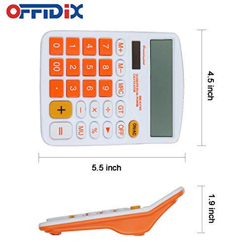 OFFIDIX Office Desk Calculator, Solar and Battery Dual Power Electronic Calculator Portable 12 Digit Large LCD Display Desktop Calculator,Handheld for Daily and Basic Office(Orange) - 2