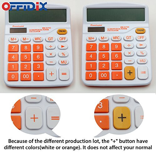 OFFIDIX Office Desk Calculator, Solar and Battery Dual Power Electronic Calculator Portable 12 Digit Large LCD Display Desktop Calculator,Handheld for Daily and Basic Office(Orange) - 5