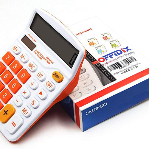 OFFIDIX Office Desk Calculator, Solar and Battery Dual Power Electronic Calculator Portable 12 Digit Large LCD Display Desktop Calculator,Handheld for Daily and Basic Office(Orange) - 7