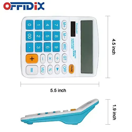OFFIDIX Office Desktop Calculator, Solar and Battery Dual Power Electronic Calculator Portable 12 Digit Large LCD Display Calculator, Blue - 2