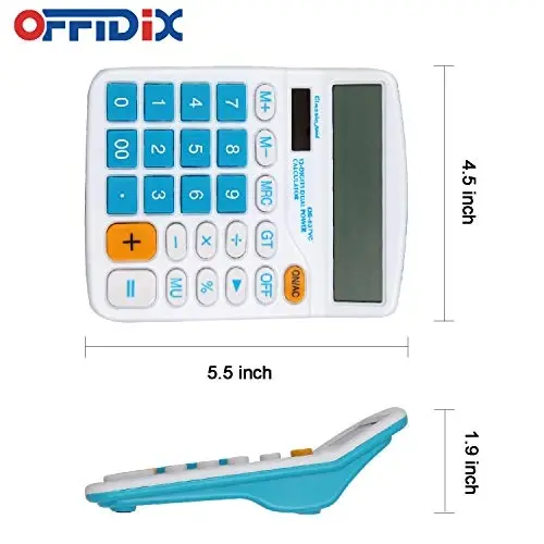 OFFIDIX Office Desktop Calculator, Solar and Battery Dual Power Electronic Calculator Portable 12 Digit Large LCD Display Calculator, Blue - OFFIDIX (1)
