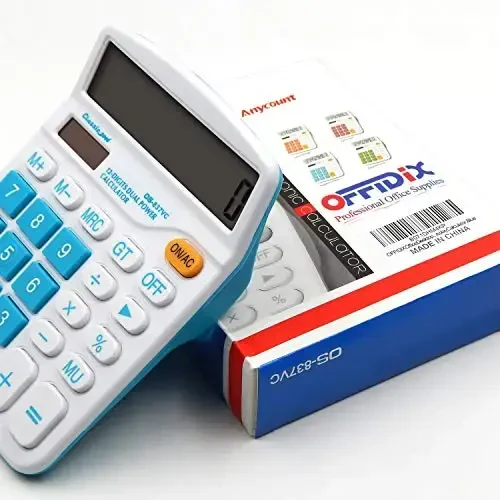 OFFIDIX Office Desktop Calculator, Solar and Battery Dual Power Electronic Calculator Portable 12 Digit Large LCD Display Calculator, Blue - 7