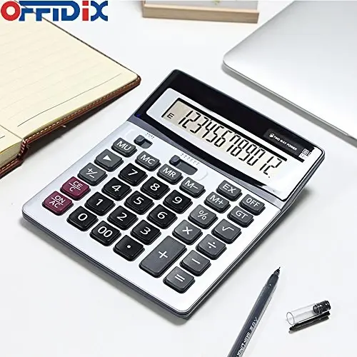 OFFIDIX Large Key Dual Power Electronic Calculator, Portable 12 Digit Large LCD Display Desk Calculator for Daily and Basic Office - 6