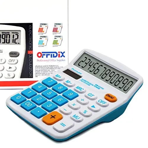 OFFIDIX Office Desktop Calculator, Solar and Battery Dual Power Electronic Calculator Portable 12 Digit Large LCD Display Calculator, Blue 