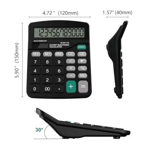 Office Desk Calculator - Dual Power Simple Financial Calculator with Big Button Large Display for Office, Home & School (Black) - PUNGLTD (1)