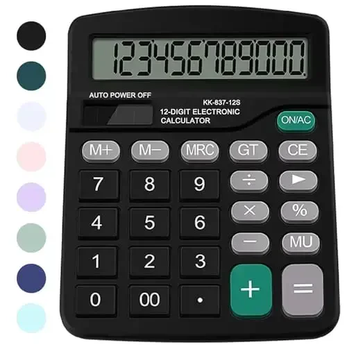 Office Desk Calculator - Dual Power Simple Financial Calculator with Big Button Large Display for Office, Home & School (Black) 