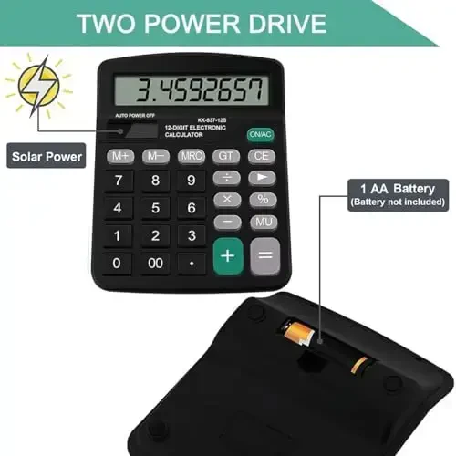 Office Desk Calculator - Dual Power Simple Financial Calculator with Big Button Large Display for Office, Home & School (Black) - 4