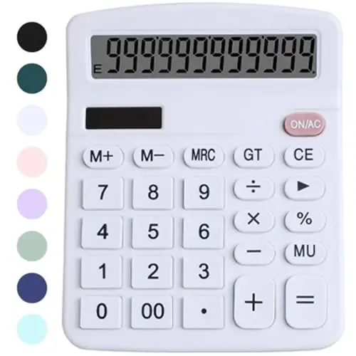 Office Desk Calculator, Cute Calculator for Kids, Basic Calculators Desktop, Dual Power Simple Financial Calculator with Big Button Large Display for Office Home and School (White) 