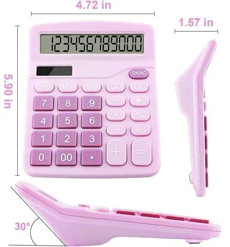 Office Desk Calculator, Cute Calculator for Kids, Basic Calculators Desktop, Dual Power Simple Financial Calculator with Big Button Large Display for Office Home and School (Purple) - 4