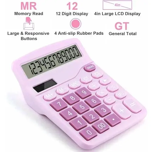 Office Desk Calculator, Cute Calculator for Kids, Basic Calculators Desktop, Dual Power Simple Financial Calculator with Big Button Large Display for Office Home and School (Purple) - 2