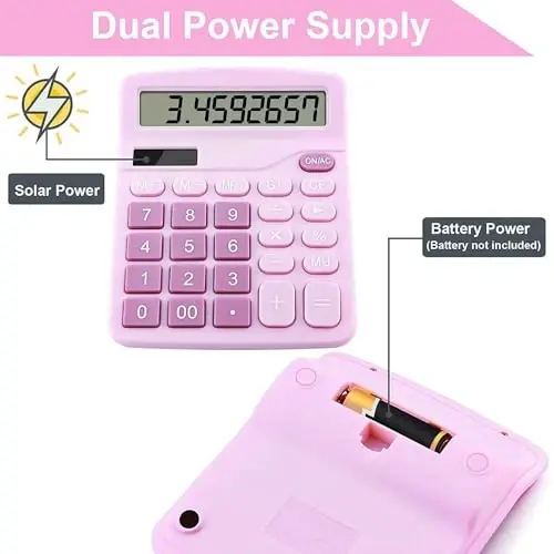 Office Desk Calculator, Cute Calculator for Kids, Basic Calculators Desktop, Dual Power Simple Financial Calculator with Big Button Large Display for Office Home and School (Purple) - 3