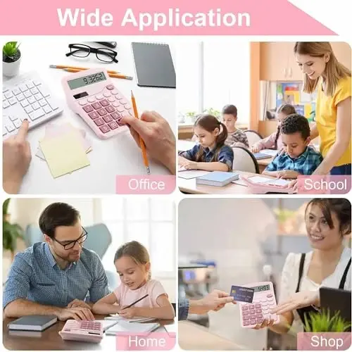 Office Desk Calculator, Cute Calculator for Kids, Basic Calculators Desktop, Dual Power Simple Financial Calculator with Big Button Large Display for Office Home and School (Pink) - 5
