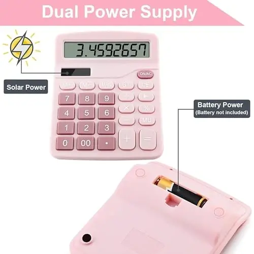 Office Desk Calculator, Cute Calculator for Kids, Basic Calculators Desktop, Dual Power Simple Financial Calculator with Big Button Large Display for Office Home and School (Pink) - 3