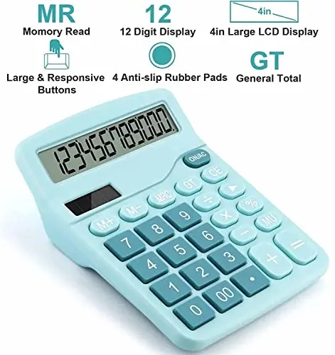 Office Desk Calculator, Cute Calculator for Kids, Basic Calculators Desktop, Dual Power Simple Financial Calculator with Big Button Large Display for Office Home and School (Blue) - PUNGLTD (1)