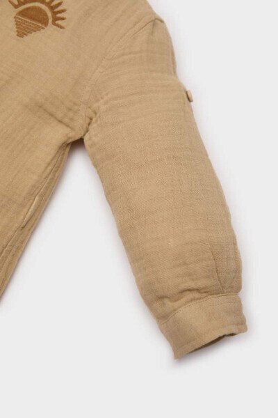 O'g'il bola kashtasi bilan bezatilgan muslin uzun yengli ko'ylak sariq - 3