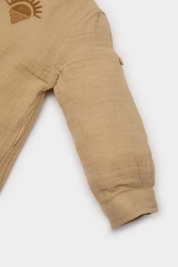 O'g'il bola kashtasi bilan bezatilgan muslin uzun yengli ko'ylak sariq - 3