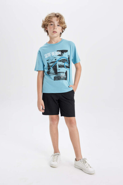 O'g'il bolalar uchun bosilgan qisqa yengli futbolka va shortilar 2 qismli to'plam och ko'k - DEFACTO (1)