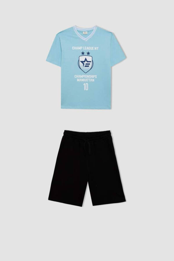 O'g'il bolalar uchun bosma qisqa yengli futbolka va shortilar 2 dona to'plam ochiq ko'k - 8