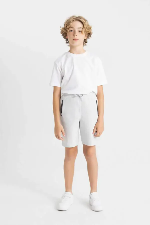 O'g'il bolalar uchun fermuarli cho'ntakli shortik Optik kulrang melanj - 2