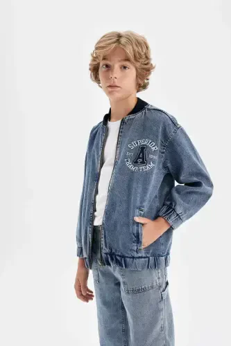 O'g'il bolalar uchun kollej yoqali bomber jin kurtka C3685A824AU - 3