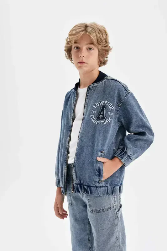 O'g'il bolalar uchun kollej yoqali bomber jin kurtka C3685A824AU - 3