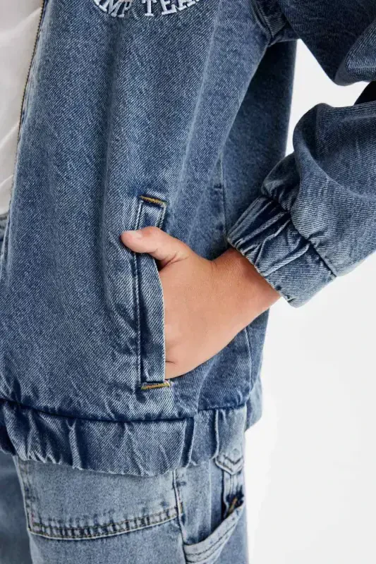 O'g'il bolalar uchun kollej yoqali bomber jin kurtka C3685A824AU - 5