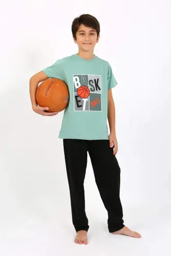 O'g'il bolalar uchun qisqa yengli paxta pijama to'plami 20758 To'q yashil - 3
