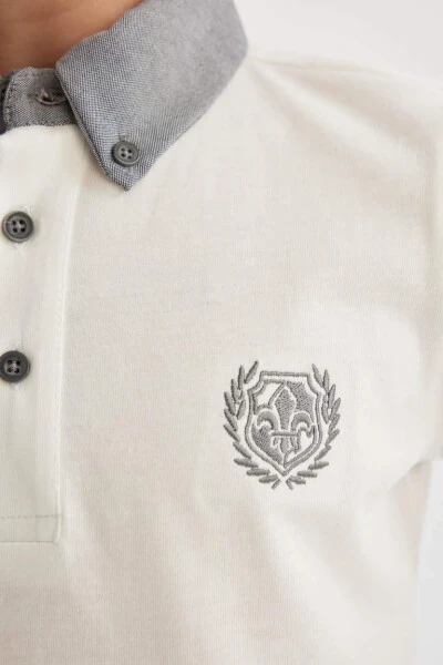 O'g'il bolalar uchun qisqa yengli polo ko'ylak, och qaymoq rangi - 7