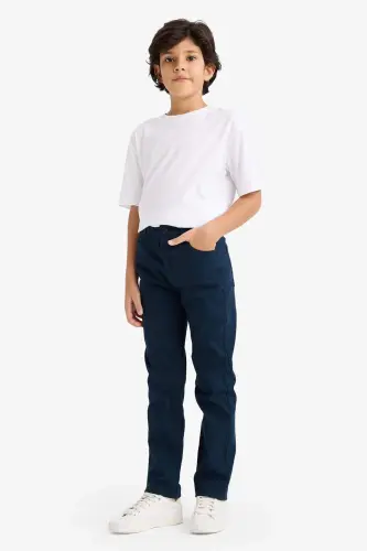 O'g'il bolalar uchun to'q ko'k rangli tekis oyoqli gabardin shimi X4224a624sm - 2