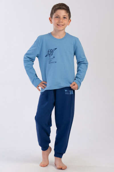 O'g'il bolalar uchun uzun yengli ko'k pijama to'plami C4T0N0O304 - VİENETTA