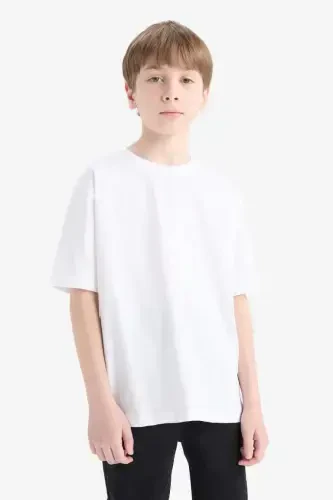 O'g'il bolalar velosiped yoqali oddiy tekis qisqa yengli futbolka - Oqish - 3