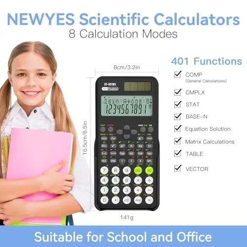 Scientific Calculator for Students, 991 MS Science Calculator for Middle and High School Supplies Calculator with Cover (Black) - 5